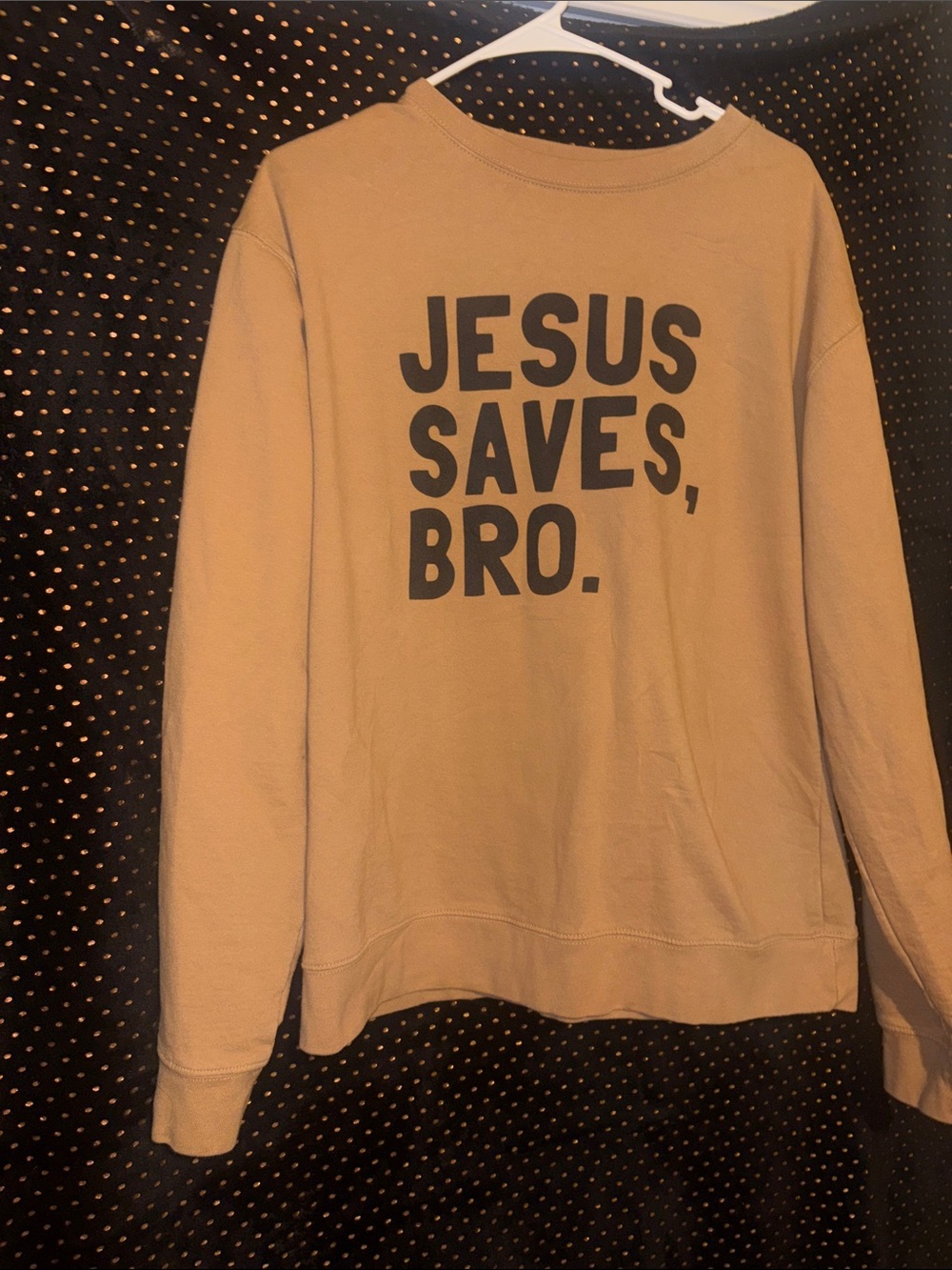 Unbranded Men's Tan Crewneck Sweatshirt - 'JESUS SAVES, BRO.'